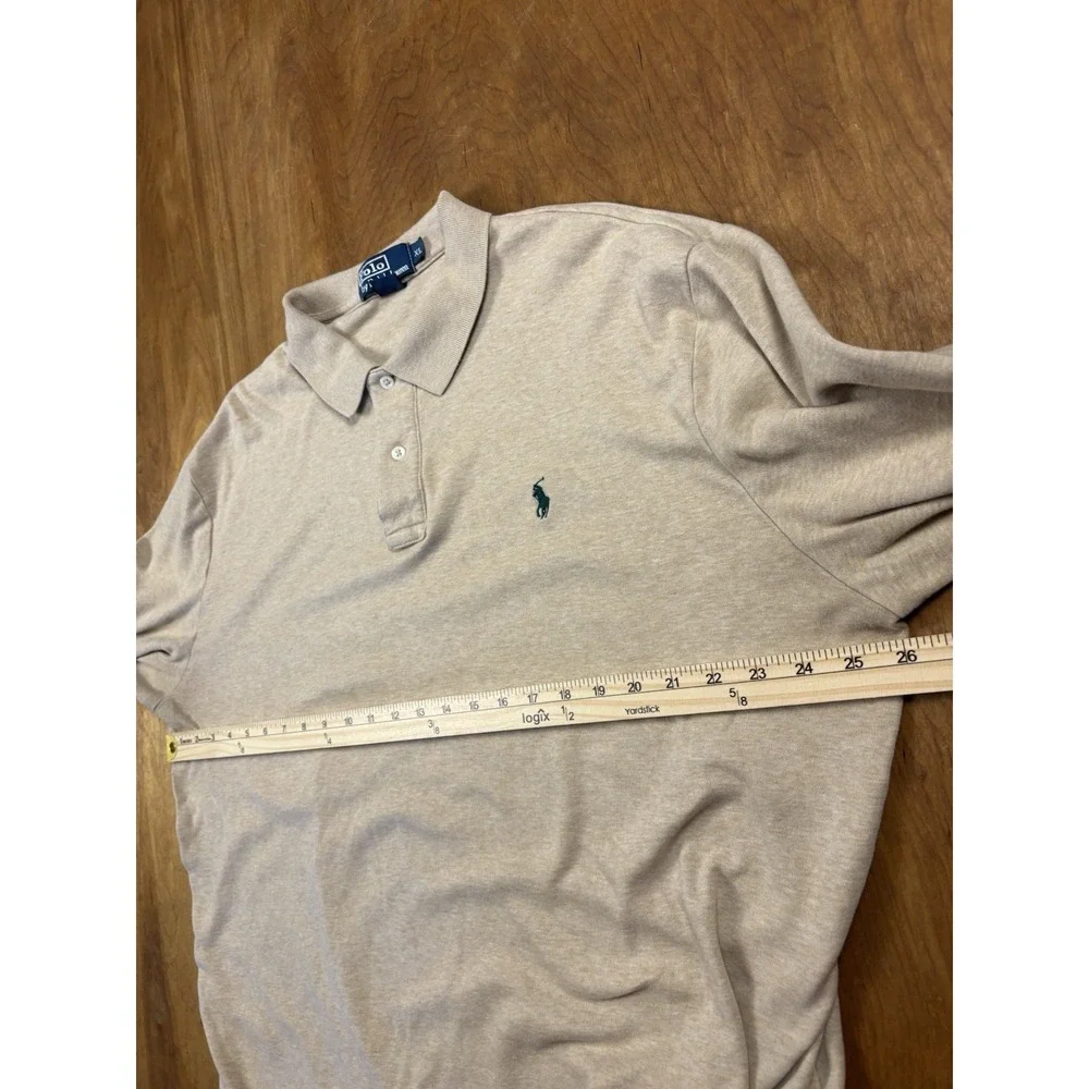 Polo Ralph Lauren Polo Shirt Men's‎ XL Tan Beige Long Sleeve Green Pony Preppy